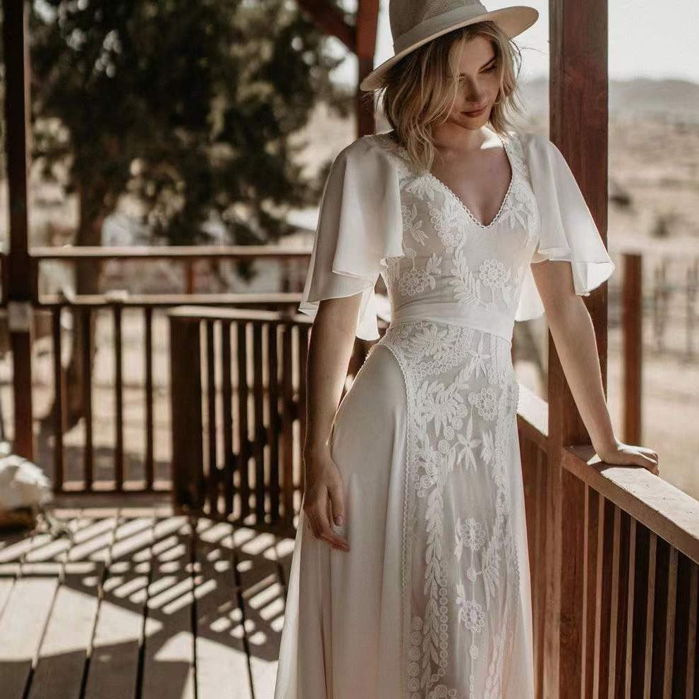 Look effortlessly beautiful in the Nuria Robe! Crafted with exquisite detailing, this boho-style bridal gown projects bold femininity and grace. Dare to stand out on your special day!