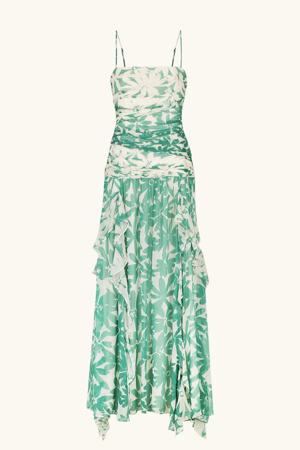 Unleash your inner flower child with the Marguerite Dress by Shona Joy! This stunning ruched maxi dress features a detachable strapless neckline and spliced contrast print, highlighting the exclusive Marguerite print. The lightweight semi-sheer chiffon adds a touch of elegance, while the boning in the bodice and invisible back zip provide a flattering fit. Perfect for any occasion, the gathered frill maxi length skirt will make you feel like a goddess.