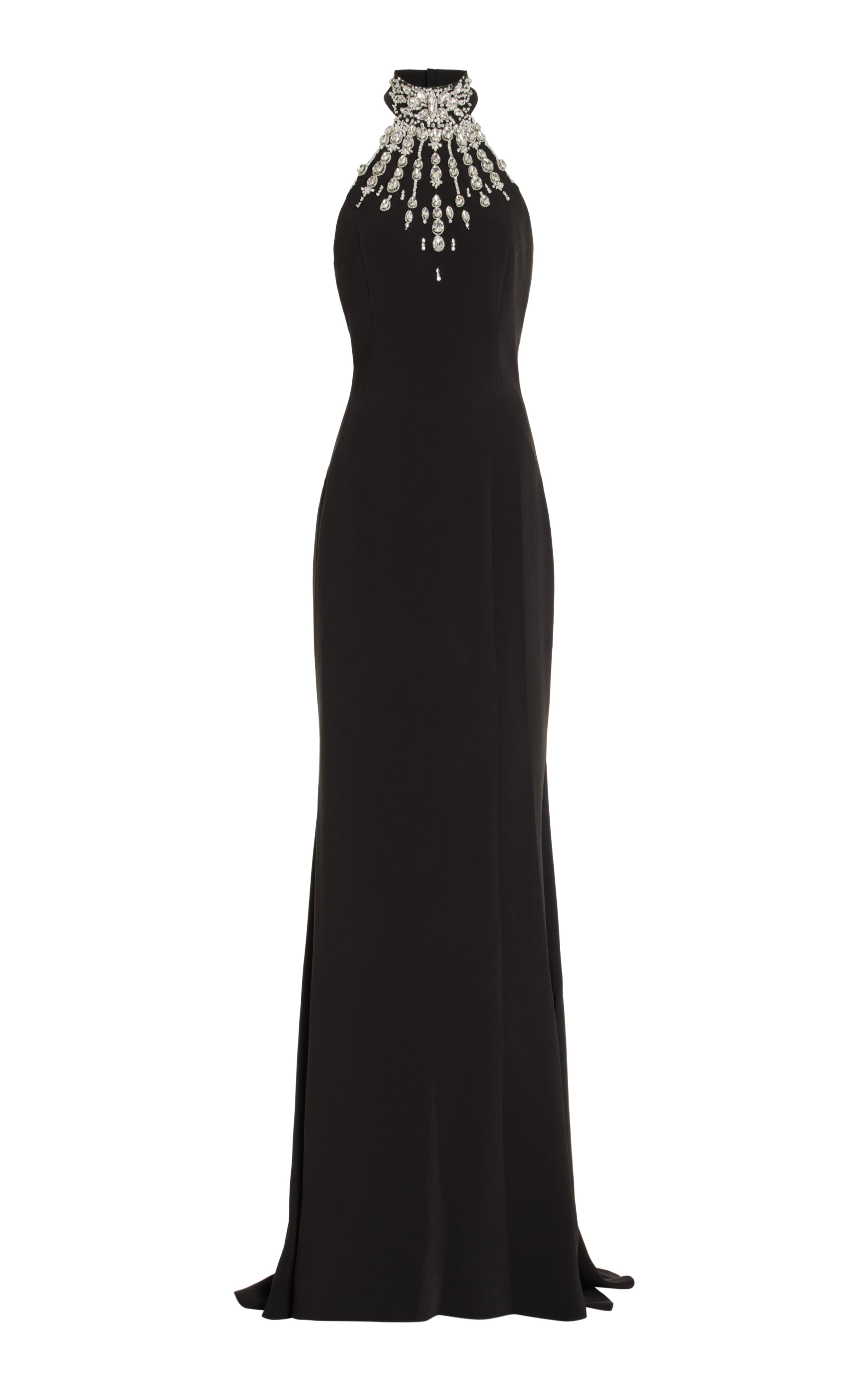 Make a statement in the Crystal-Embellished Cady Halter Maxi Dress by Zuhair Murad! Crafted from luxurious cady fabric, this halter gown boasts a slim, figure-flattering silhouette. The beautiful teardrop crystal embellishments add a touch of elegance and glamour to any evening occasion. Complete the look with a stunning crystal clutch for a truly showstopping ensemble.