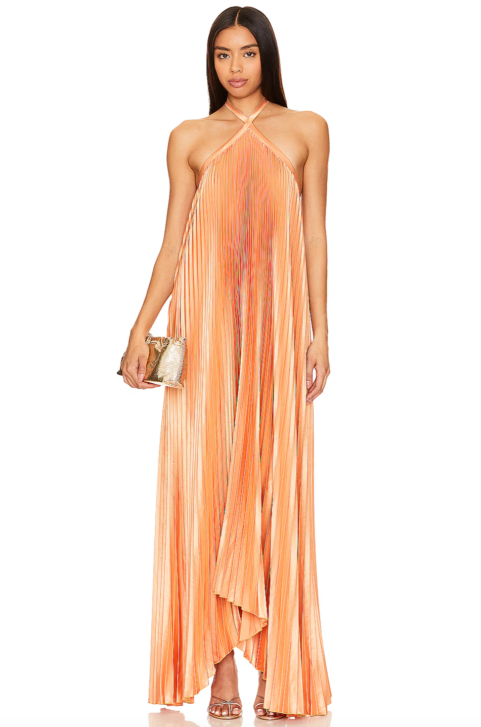 Crafted from luxurious pleated satin, the Desse Gown features a sleek halterneck with an adjustable tie closure for a perfect fit. Its unlined design ensures lightweight comfort, while the hidden back zipper offers a seamless finish. This gown combines elegance and ease, making it a stunning choice for any special occasion.