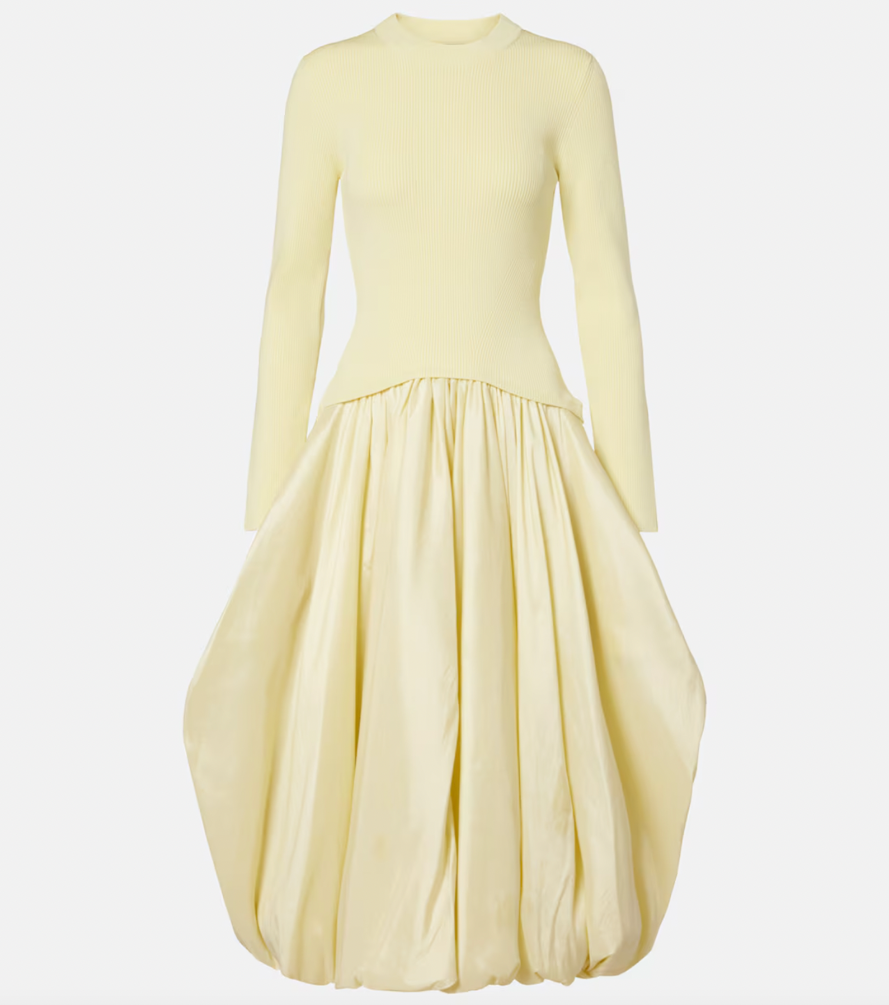 The Izzy Taffeta Midi Dress from Simkhai offers a striking blend of textures, featuring a ribbed-knit bodice that flatters your shape and a voluminous taffeta skirt that commands attention. This unique silhouette ensures you stand out effortlessly at any event, combining comfort with bold elegance for a memorable style statement.