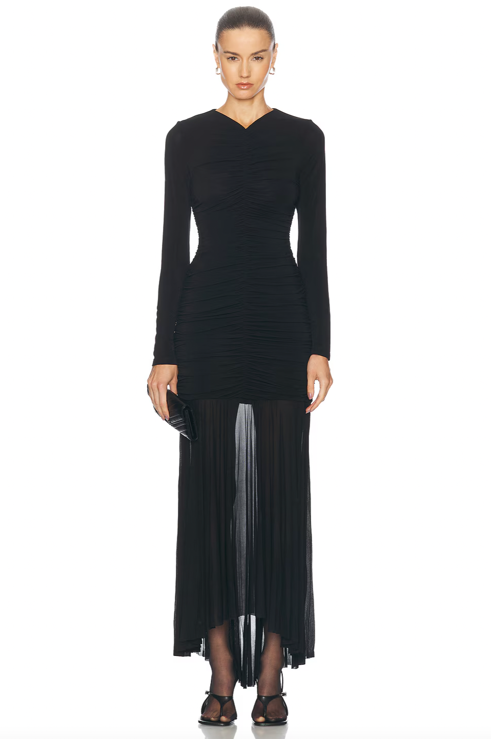 The Fawn Dress by A.L.C combines elegance and comfort with its jersey fabric and sheer skirt, creating a delicate, flowing silhouette. Featuring a partially lined design and a hidden back zipper closure, it offers a smooth fit and easy wear. The ruched fabric detail at both front and back adds a touch of sophistication, flattering your figure for any occasion. Perfect for those seeking a stylish, effortlessly chic look.