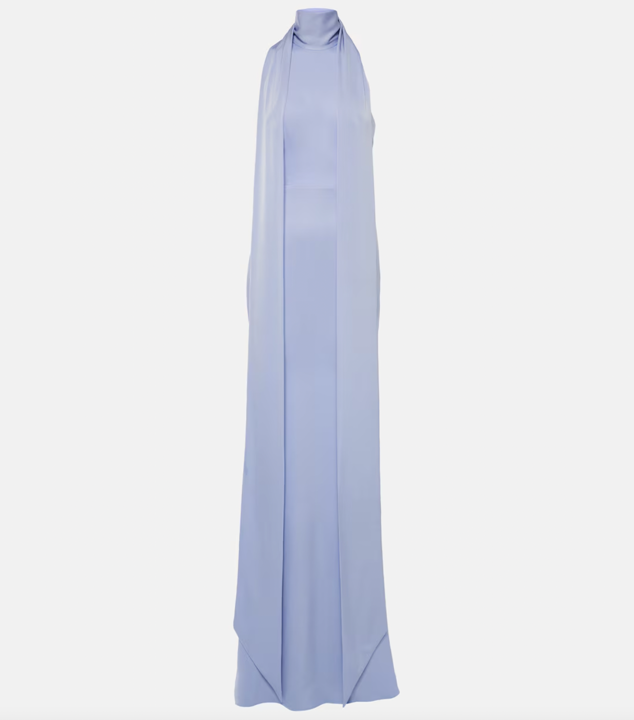 Elevate your elegance with the Scarf-detail halterneck satin gown by Alex Perry. Designed for comfort and sophistication, this gown’s smooth satin fabric and unique halter neckline with a graceful scarf detail create a striking silhouette. Ideal for formal occasions, it promises to make you stand out confidently, especially when paired with statement earrings and an elegant updo.