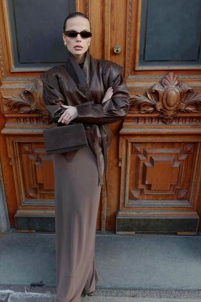 Introducing the Esther Jacket, the ultimate leather jacket for the sophisticated woman. This long-sleeved jacket features a tailored fit and elegant lapel design, perfect for adding a touch of luxury to any outfit. Crafted from premium leather, it is a must-have addition to your wardrobe.