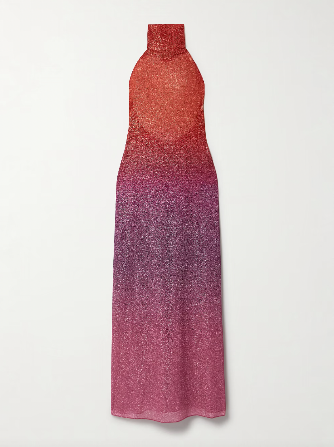 Elevate your evening with the Lumière maxi dress, designed to captivate in metallic ombrè stretch-knit fabric. Its halterneck silhouette beautifully frames your shoulders while the form-fitting stretch ensures a flattering fit that moves with you. Perfect for making a bold statement, this dress blends comfort and glamour effortlessly, turning heads from sunset to late night. Embrace your daring side with OSÉREE’s standout piece.