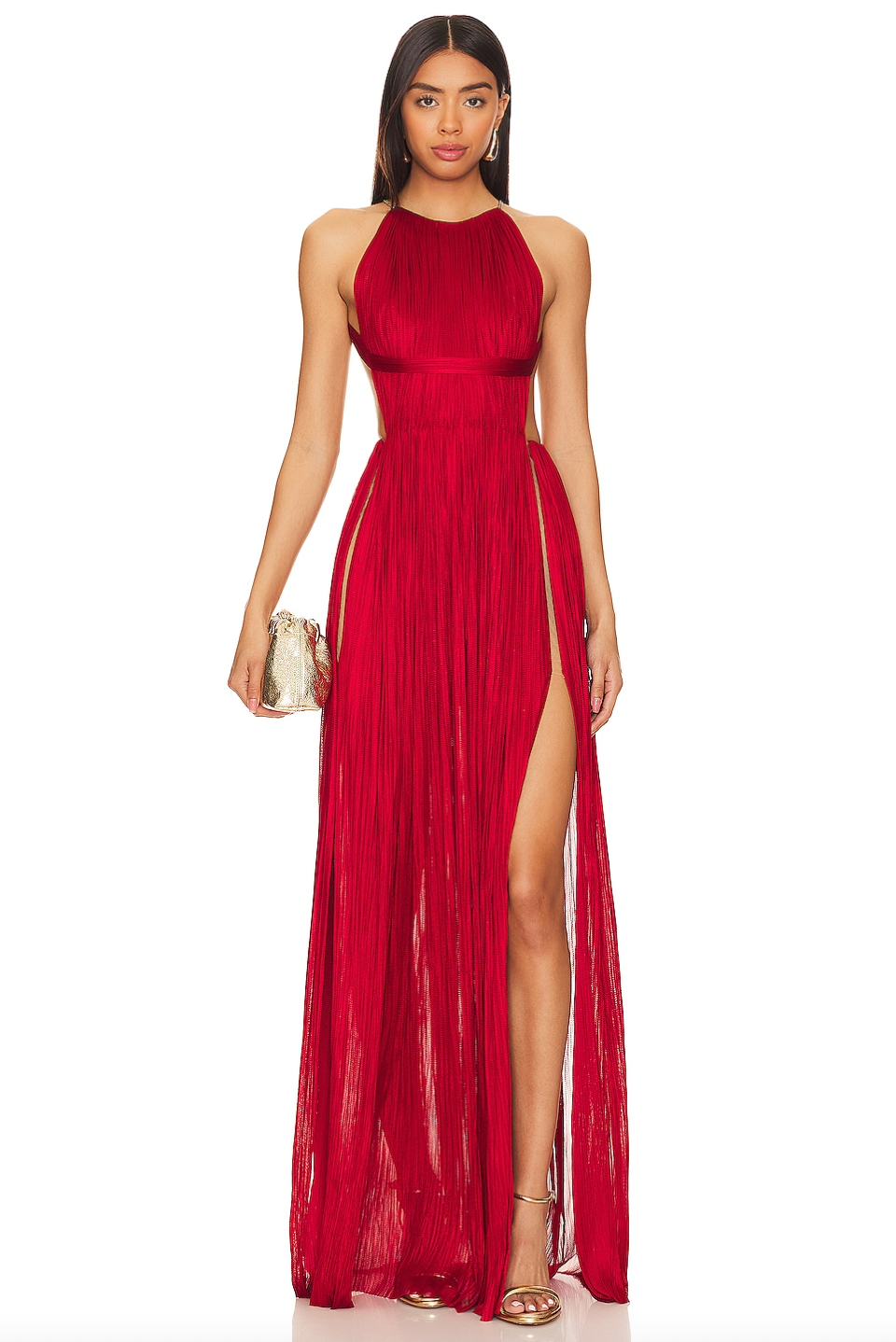 Transform into a goddess with the Reverie Gown by Maria Lucia Hohan! This stunning dress is partially lined for comfort and flaunts a hidden back zipper for a seamless silhouette. The gold-tone metal halterneck chain adds a touch of glamour, while the metallic plisse fabric and side slit will make you shine all night long.