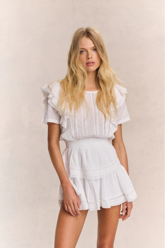 Elevate your style with the Natasha Heritage Mini Dress! The double ruffled flutter sleeves effortlessly accentuate the elasticated waist, while delicate lace trims add a touch of femininity. Perfect for any occasion, this dress exudes elegance and ease.