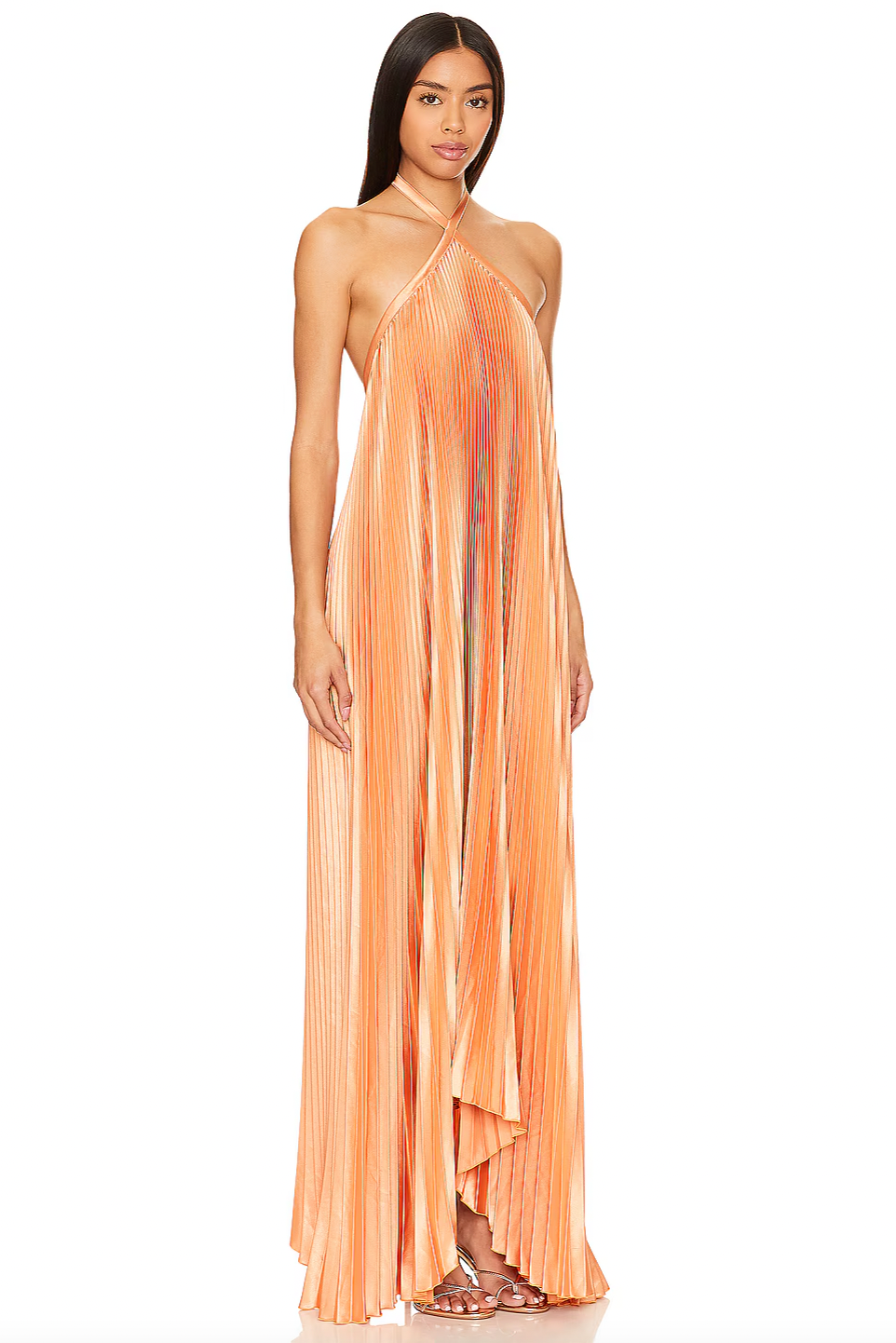 Crafted from luxurious pleated satin, the Desse Gown features a sleek halterneck with an adjustable tie closure for a perfect fit. Its unlined design ensures lightweight comfort, while the hidden back zipper offers a seamless finish. This gown combines elegance and ease, making it a stunning choice for any special occasion.