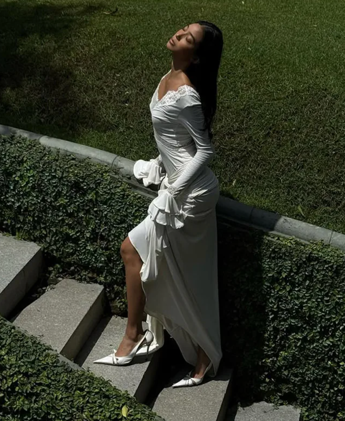 The Electra dress offers a stunning blend of elegance and allure with its fitted silhouette and intricate lace detailing. Featuring a deep V lace neckline and delicate cut-outs, this dress exudes sophistication while the cascading front-side tie adds fluidity to your movement. Flared layered sleeves contribute a vintage-inspired charm, and the partial lining ensures both comfort and style. Ideal for evening occasions, the Electra dress makes a bold and graceful statement that leaves a lasting impression.