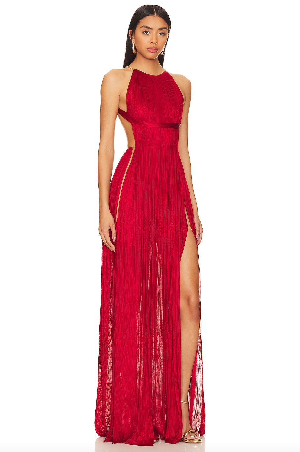 Transform into a goddess with the Reverie Gown by Maria Lucia Hohan! This stunning dress is partially lined for comfort and flaunts a hidden back zipper for a seamless silhouette. The gold-tone metal halterneck chain adds a touch of glamour, while the metallic plisse fabric and side slit will make you shine all night long.