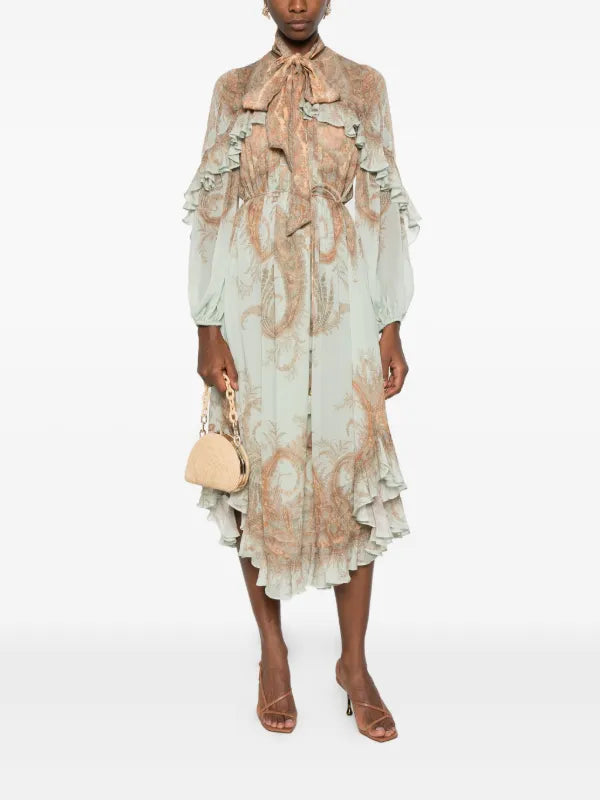 Elevate your wardrobe with the Zimmermann Paisley-print Ruffled Dress, featuring a delicate paisley pattern and graceful ruffles that add effortless charm. Perfect for both casual outings and special occasions, this dress combines feminine elegance with comfortable wear. Its flattering silhouette enhances your natural shape, making it a standout piece you'll reach for again and again. Embrace timeless style and subtle sophistication with this versatile dress.