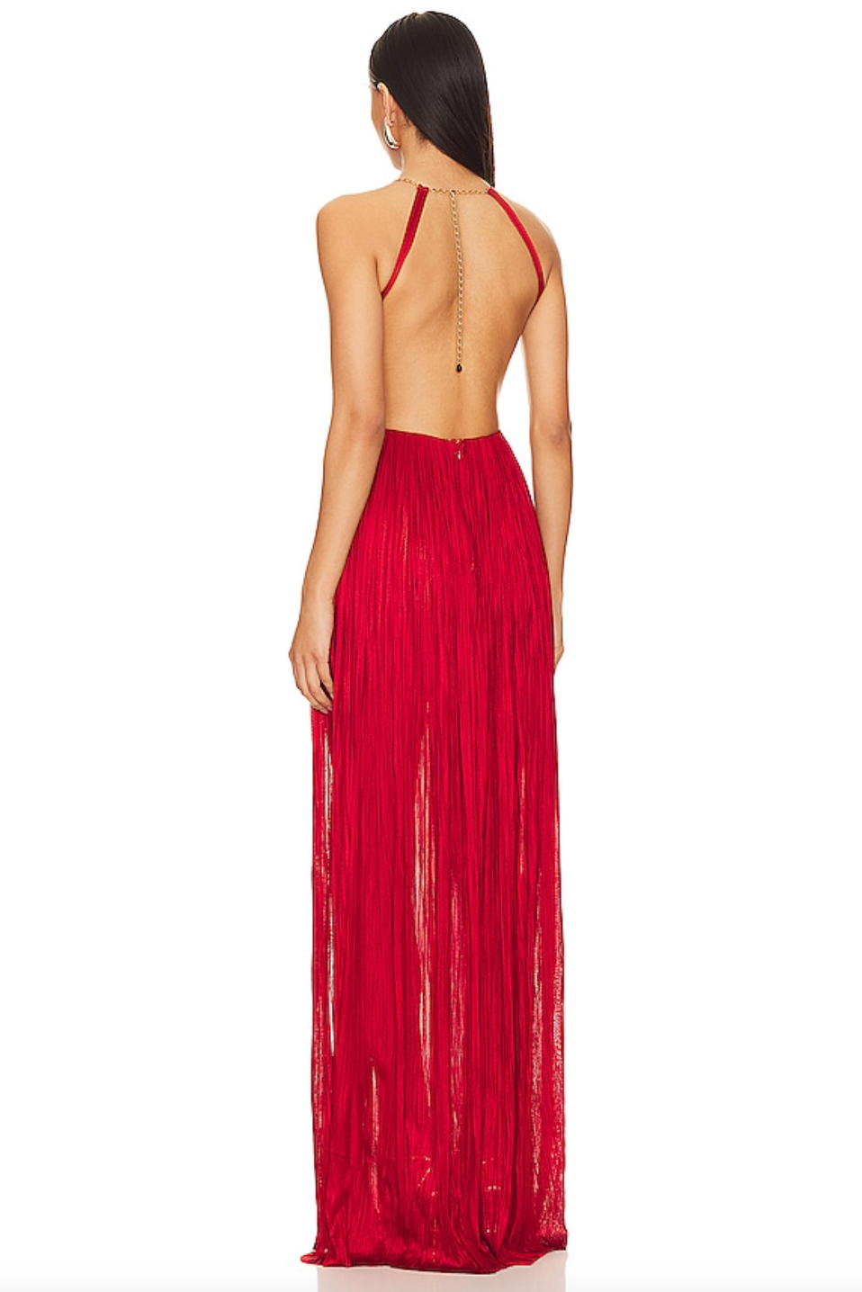 Transform into a goddess with the Reverie Gown by Maria Lucia Hohan! This stunning dress is partially lined for comfort and flaunts a hidden back zipper for a seamless silhouette. The gold-tone metal halterneck chain adds a touch of glamour, while the metallic plisse fabric and side slit will make you shine all night long.