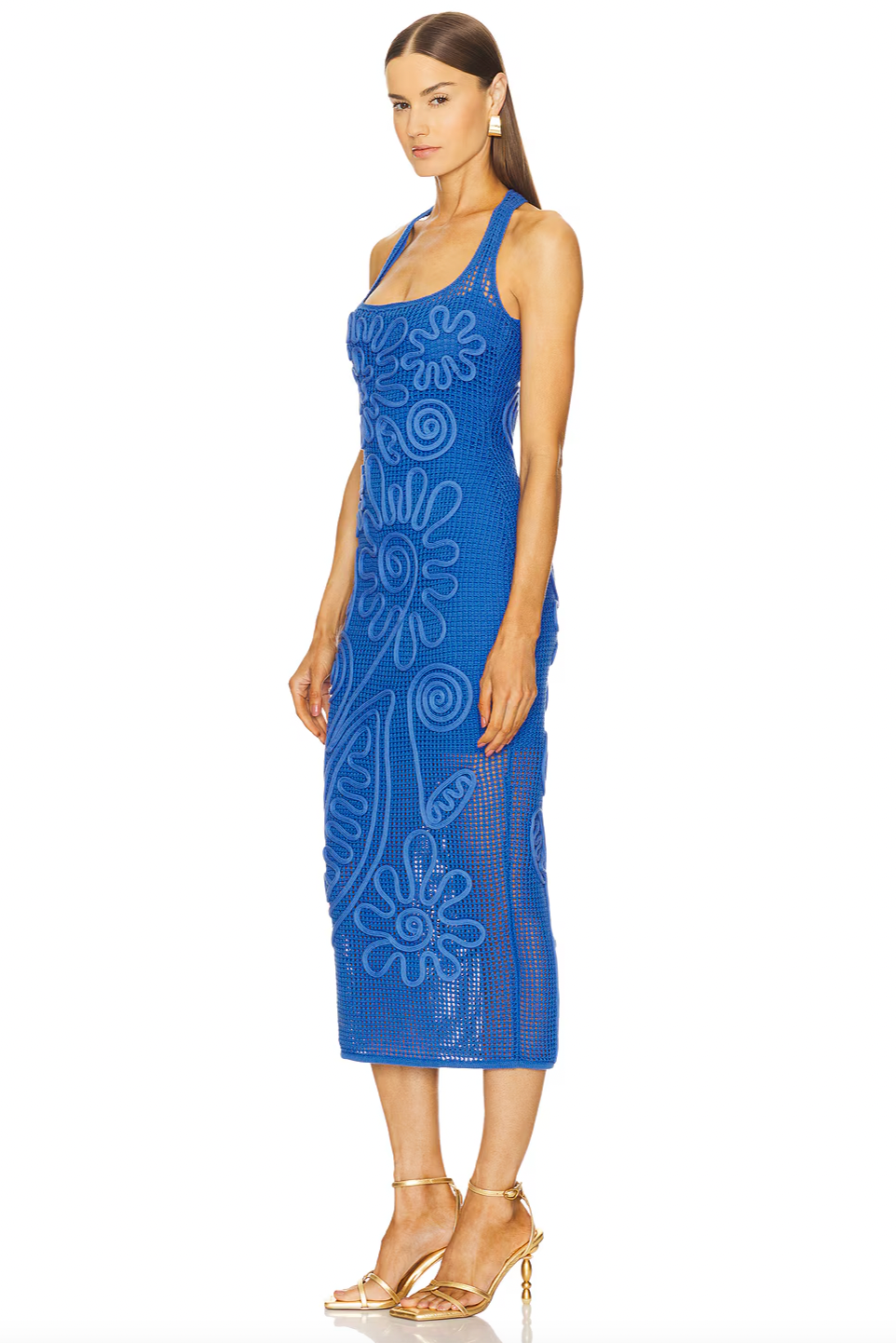 The Nissa Knit Dress by Cult Gaia features a mid-weight crochet knit fabric with a partially lined design, offering a delicate, semi-sheer look that highlights your style. Its easy pull-on styling ensures effortless wear, while the breathable texture provides comfort throughout the day. Perfect for showcasing chic layering, this dress pairs beautifully with your favorite undergarments to create a sophisticated and alluring outfit. Hand wash recommended to maintain its quality and shape.