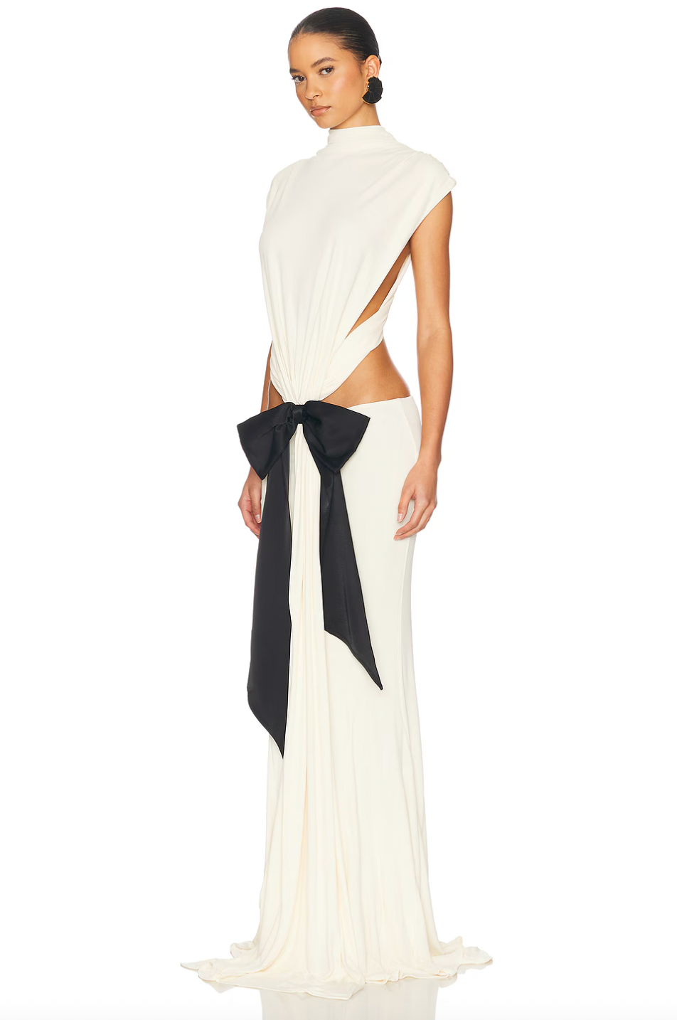 Elevate your wardrobe with The Constantina Jersey Dress With Bow, designed for effortless elegance. Made from soft jersey fabric, it features a flattering pull-on style with unique cut-out details at the back and waist for a modern touch. Partially lined for comfort, the dress is finished with a delicate satin bow that adds a hint of sophistication. Ideal for special occasions, this dress combines style and comfort perfectly, making it a versatile addition to your collection. 