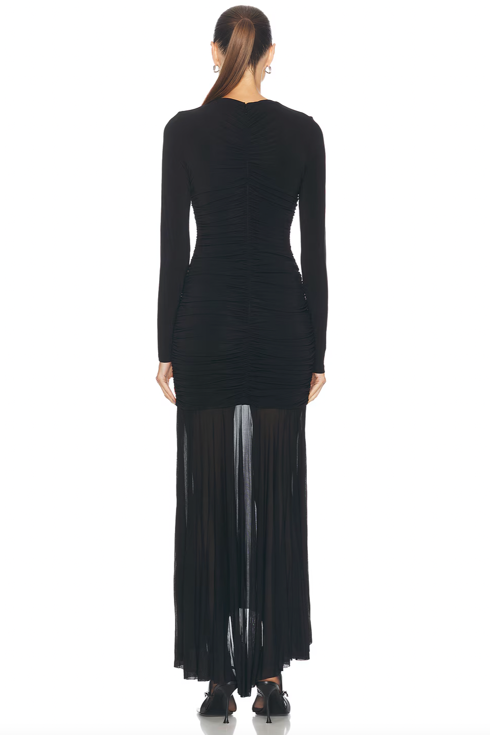 The Fawn Dress by A.L.C combines elegance and comfort with its jersey fabric and sheer skirt, creating a delicate, flowing silhouette. Featuring a partially lined design and a hidden back zipper closure, it offers a smooth fit and easy wear. The ruched fabric detail at both front and back adds a touch of sophistication, flattering your figure for any occasion. Perfect for those seeking a stylish, effortlessly chic look.