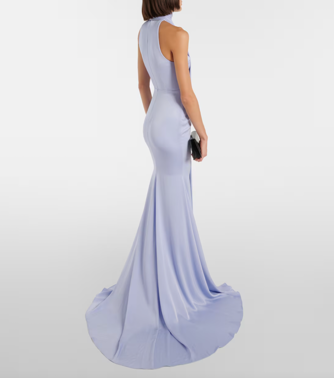 Elevate your elegance with the Scarf-detail halterneck satin gown by Alex Perry. Designed for comfort and sophistication, this gown’s smooth satin fabric and unique halter neckline with a graceful scarf detail create a striking silhouette. Ideal for formal occasions, it promises to make you stand out confidently, especially when paired with statement earrings and an elegant updo.