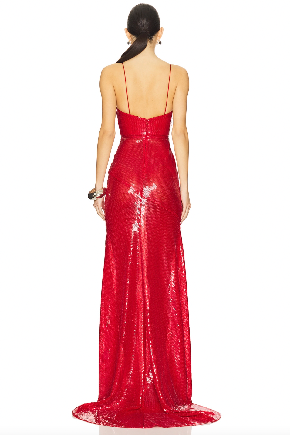 Step into the limelight with styles from Alex Perry, which have illuminated the red carpet time and time again. This sequined gown features a semi-sheer skirt, thin rouleau straps. and an internal corset.