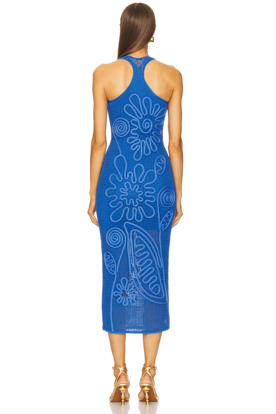 The Nissa Knit Dress by Cult Gaia features a mid-weight crochet knit fabric with a partially lined design, offering a delicate, semi-sheer look that highlights your style. Its easy pull-on styling ensures effortless wear, while the breathable texture provides comfort throughout the day. Perfect for showcasing chic layering, this dress pairs beautifully with your favorite undergarments to create a sophisticated and alluring outfit. Hand wash recommended to maintain its quality and shape.