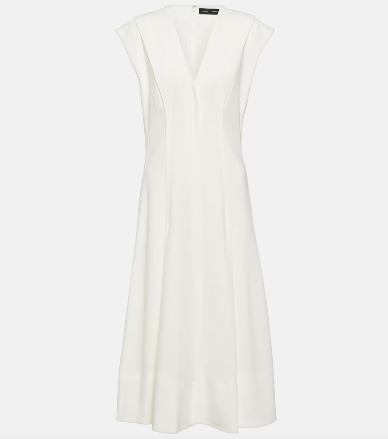 Elevate your wardrobe with this crepe midi dress, inspired by the timeless elegance of Proenza Schouler. Crafted from smooth crepe fabric, it boasts a flattering V-neckline and a fitted bodice that enhances your silhouette. The softly pleated A-line skirt adds gentle movement and grace, making it perfect for both special occasions and refined everyday wear. This dress combines effortless style with sophisticated charm, becoming an essential piece in any chic closet.