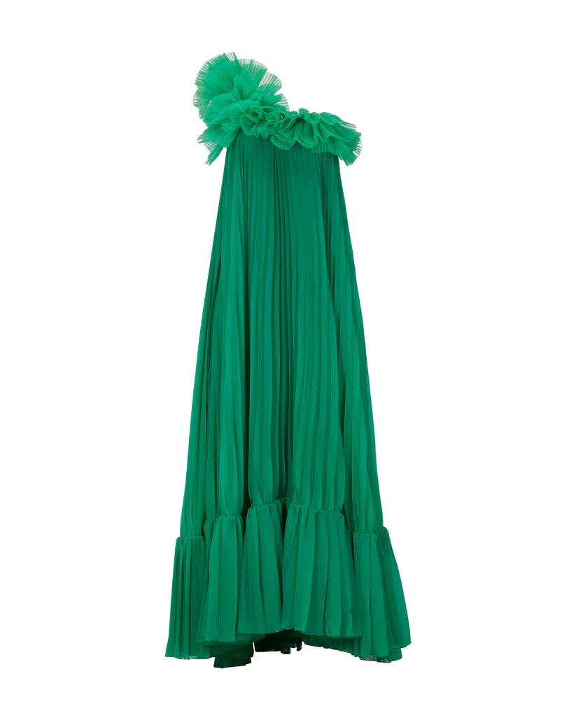 Elevate your style with the Pleated One Shoulder Gown. Made from luxurious pleated chiffon, this dress features a dramatic one shoulder neckline, adding a touch of glamour to your look. Be a part of the Spring 2024 Runway Collection and make a statement at your next event. Fully lined for maximum comfort.