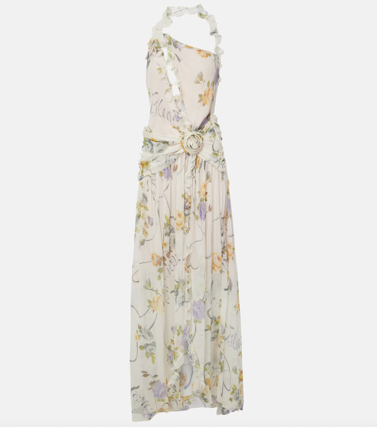 Step into a garden of elegance with this Floral Silk Creponne Maxi Dress by Blumarine. Its flowing silk fabric drapes beautifully, while vibrant floral patterns add a touch of whimsy. Perfect for dancing through sunny days or dreamy evenings, this dress combines comfort with effortless charm to brighten any occasion.