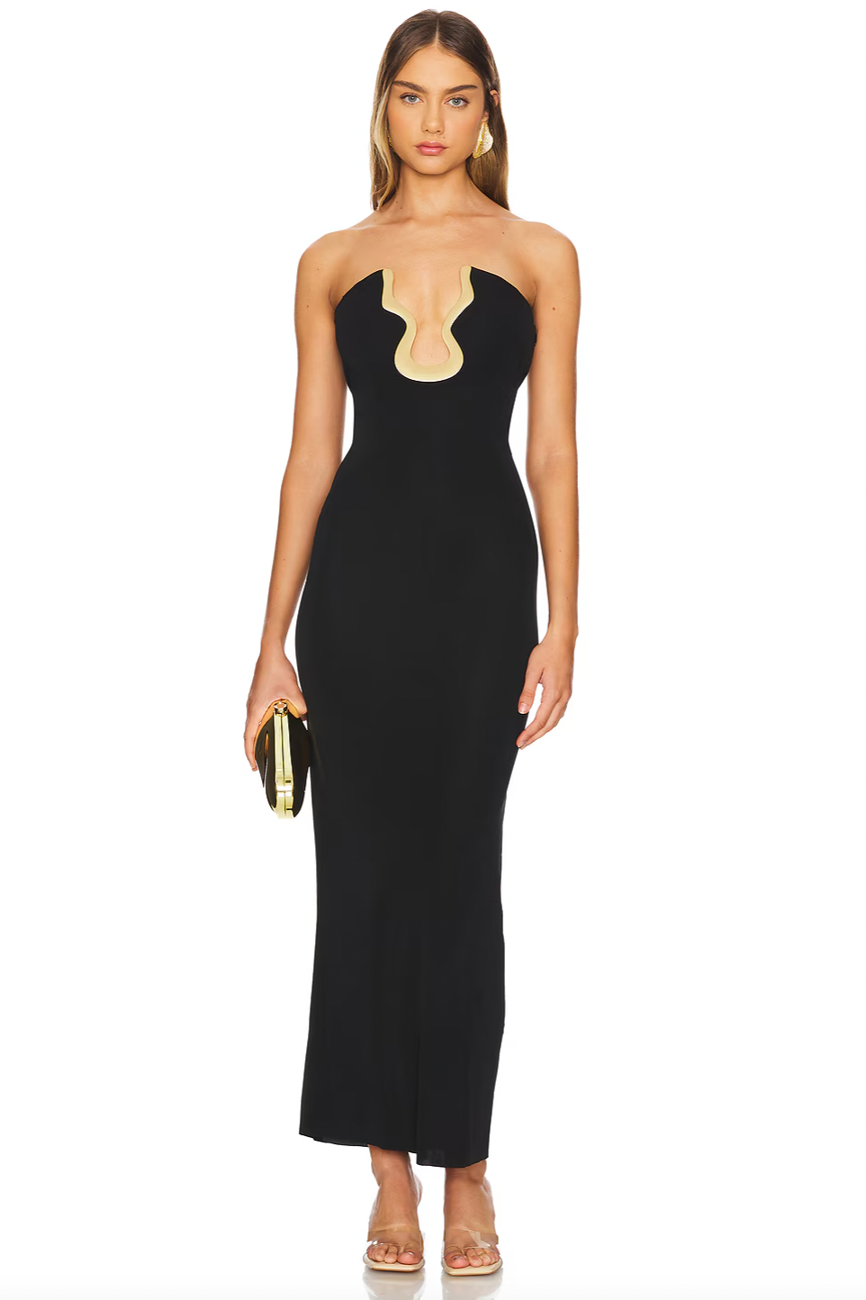 Elevate your presence with the Abril Gown, designed in smooth, silky crepe that drapes effortlessly. Its strapless bustier neckline, highlighted by delicate contrast piping, enhances your silhouette with understated elegance. Perfect for making a confident and graceful statement at any special event, this gown blends sophistication with timeless style.