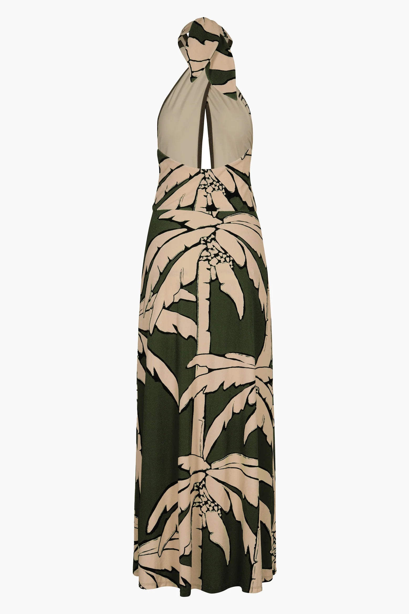 Elevate your summer wardrobe with the Oceanic Mantra Ankle Dress by Johanna Ortiz. This elegant halter neck dress showcases the iconic palm print in soothing green and ecru tones, perfectly blending relaxed comfort with a sophisticated edge. Bold front cutouts and a versatile tie-back closure add modern flair, while its breathable fabric keeps you cool and chic. Ideal for beach outings or stylish gatherings, pair it with strappy sandals and statement earrings to capture effortless, refined style.