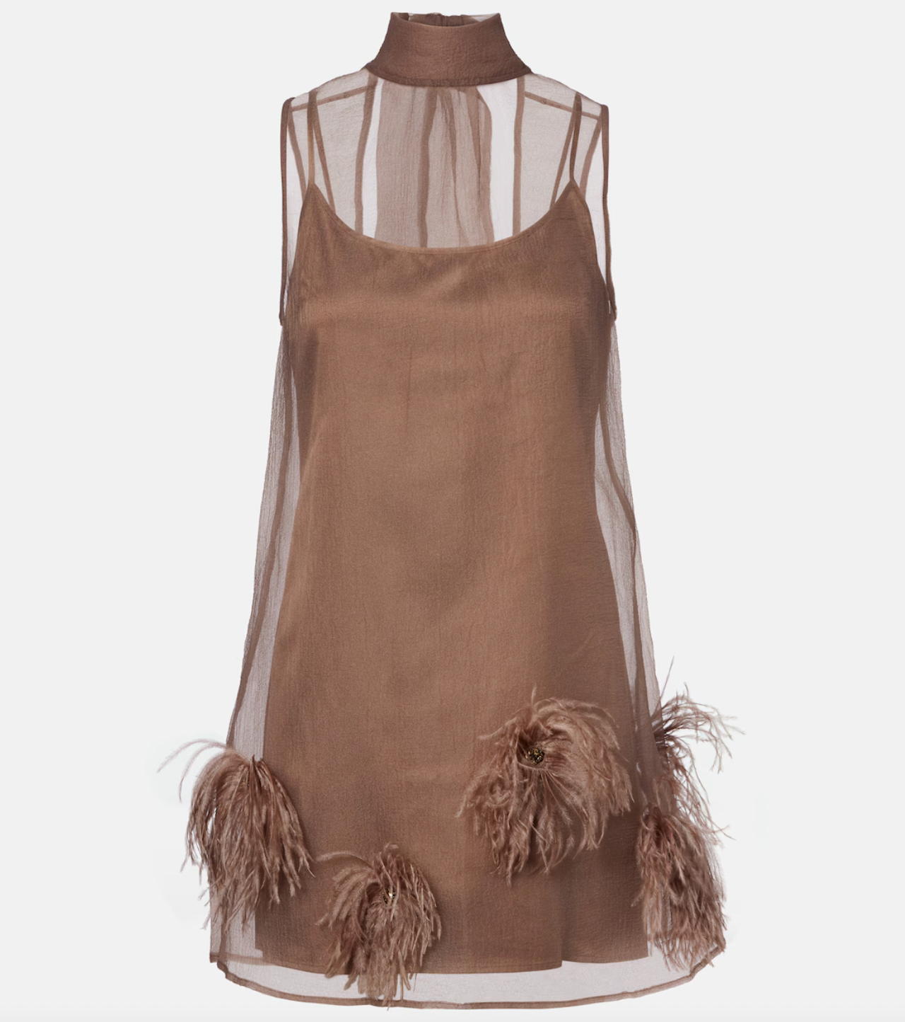 The Albee Feather-trimmed Minidress by Staud is your ticket to turning heads at any upscale occasion. This semi-sheer design combines sophistication with undeniable allure, featuring a flattering high neckline that frames the face beautifully. Luxurious feather trims add an unexpected glamorous edge, elevating the piece from elegant to extraordinary. 