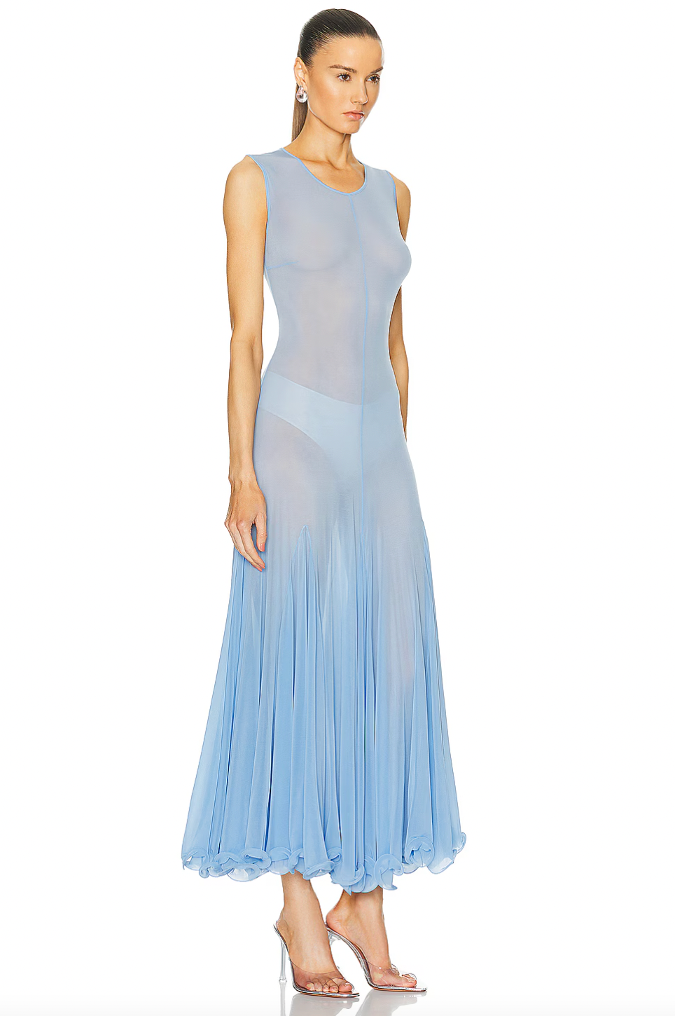 Introducing the Short Sleeve Midi Dress by Magda Butrym. Made with lightweight jersey fabric and elegant pleating, this dress drapes beautifully on your figure. Elevate your wardrobe with this luxurious piece and don't forget to consider undergarments for the sheer finish. Embrace the unexpected with Magda Butrym.