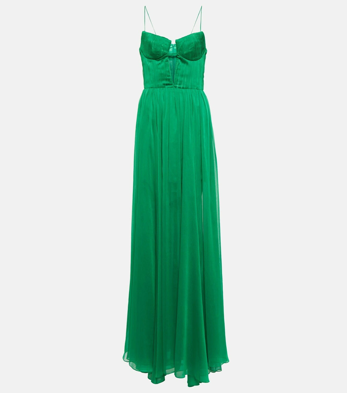 Indulge in ethereal elegance with the Cutout Chiffon Gown from Rasario. Crafted from airy chiffon with molded cups and a cutout bodice, this gown exudes sensuality. The transparent pleated skirt adds a touch of grace, making you the belle of the ball.