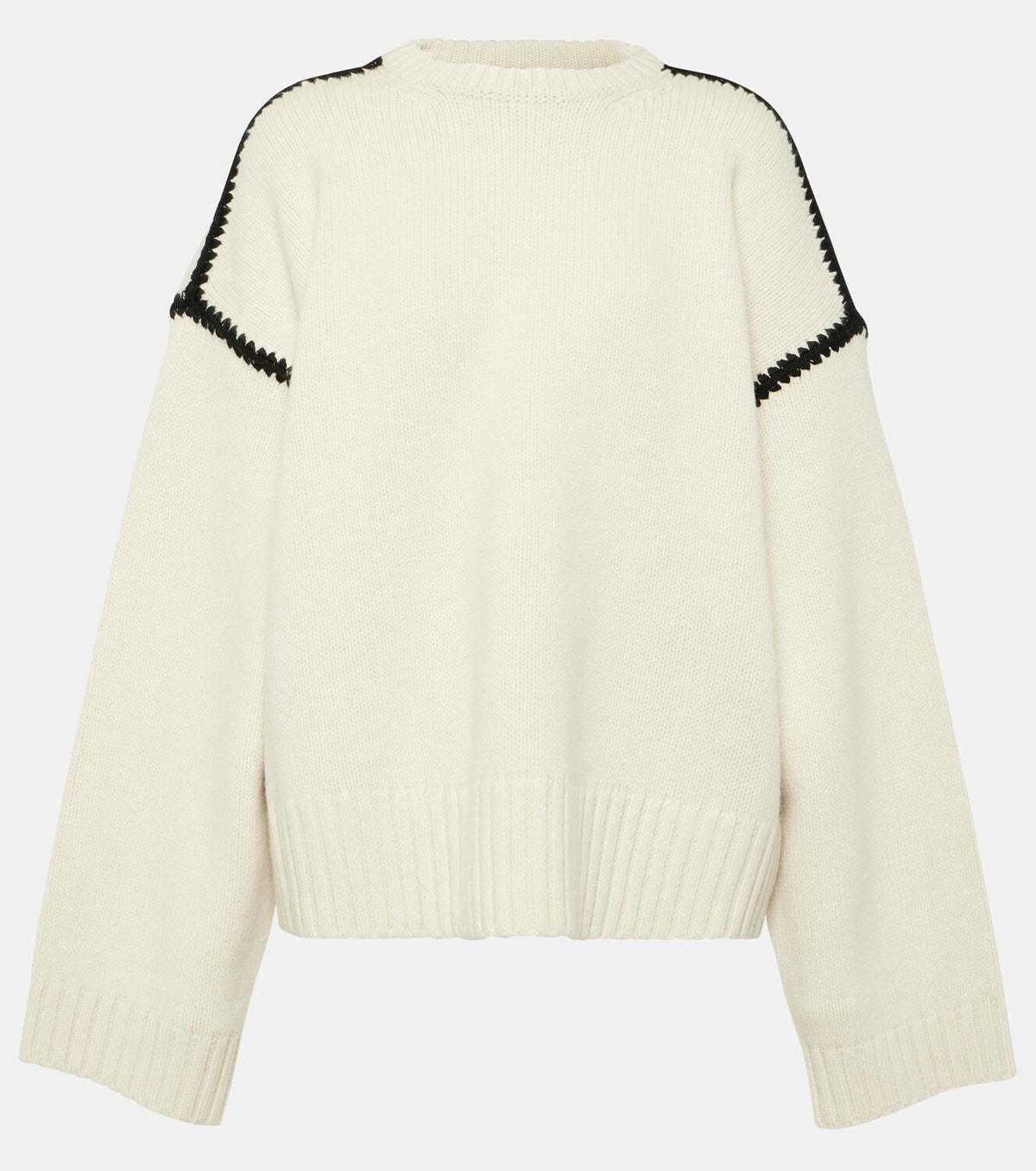 Discover understated elegance with this embroidered wool and cashmere sweater by Totême. Crafted in a wide silhouette from mid-weight wool blended with cashmere, it provides exceptional warmth and softness. The contrasting embroidery along the shoulders and armholes adds a refined artisanal touch, elevating your everyday knitwear with a distinctive, modern flair. Perfectly embodying Scandinavian minimalism, this sweater offers both comfort and style for a timeless, versatile wardrobe staple.