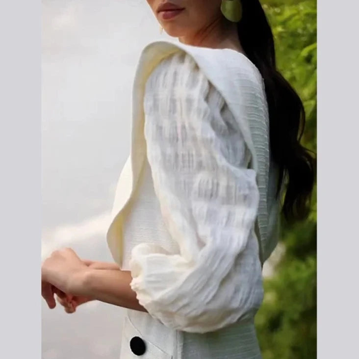 Indulge in luxury with Dress Sofia. This sophisticated maxi dress features a solid color and elegant pleats, perfect for any occasion. Its round neck and long sleeves add a touch of timeless style. Step into the world of haute couture with Dress Sofia.