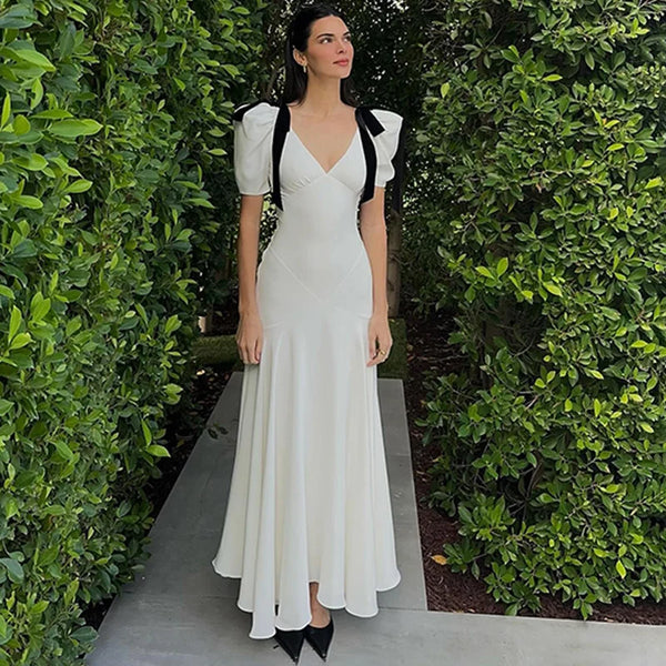 Velvet Ribbon Bow Silk Crepe Bias-Cut Gown – Mademoiselle