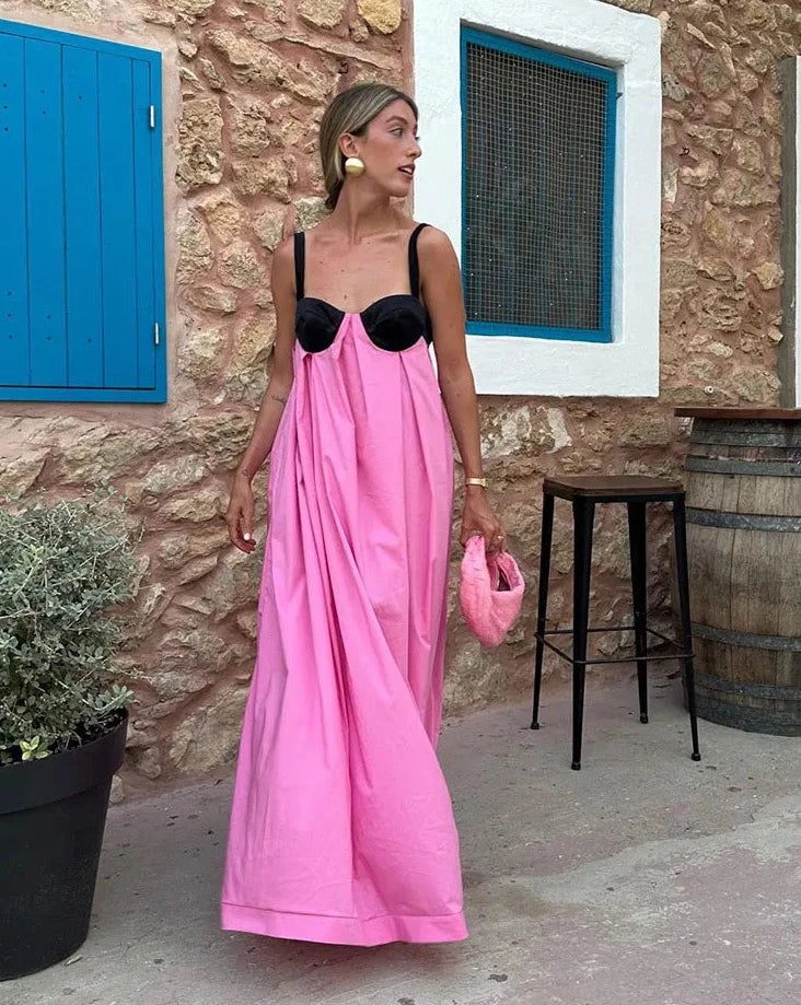 brisa maxi dress Women's Brisa Asymmetric Sleeve Pleated Maxi Dress S/M/L/XL/Customize Black & White/Burnt Orange MEAN BLVD Burnt Orange / L