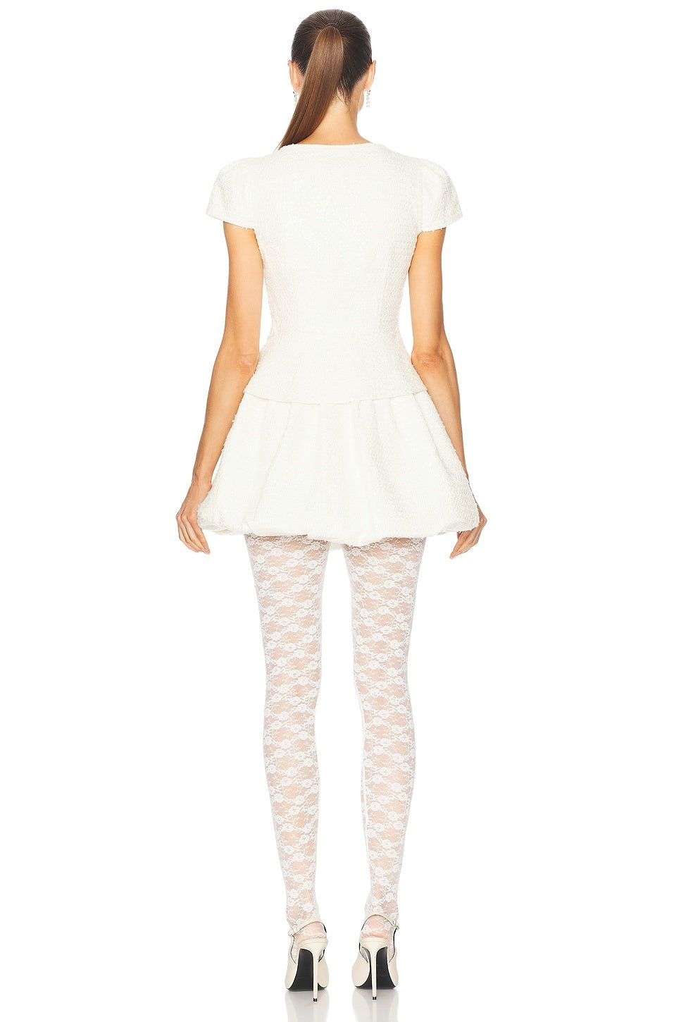 Look absolutely stunning in this dry clean only, fully lined mini dress. The front partial button closure and hidden side zipper make it both stylish and practical. The 3D floral-bow detail at the waist, along with the tweed fabric and sequin embellishment, add a touch of elegance to the dress. Don't miss out on the unique bubble hem that sets this dress apart from the rest!