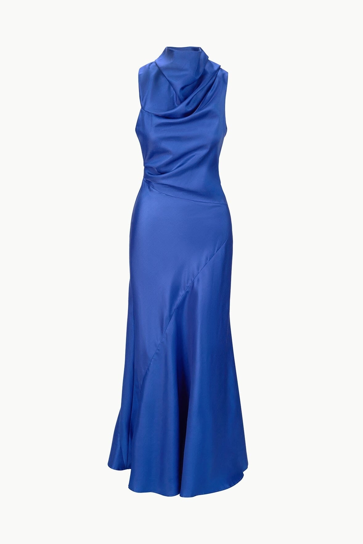 Embrace timeless elegance with the Frida Silk Dress in Deep Sea by Staud. This stunning sleeveless gown features a graceful cowl neckline and a fitted waist that flows into a sweeping A-line skirt, creating a silhouette that flatters and captivates. Crafted from luxurious silk dupioni fabric, this dress offers a subtle texture and natural sheen that catches the light beautifully. 