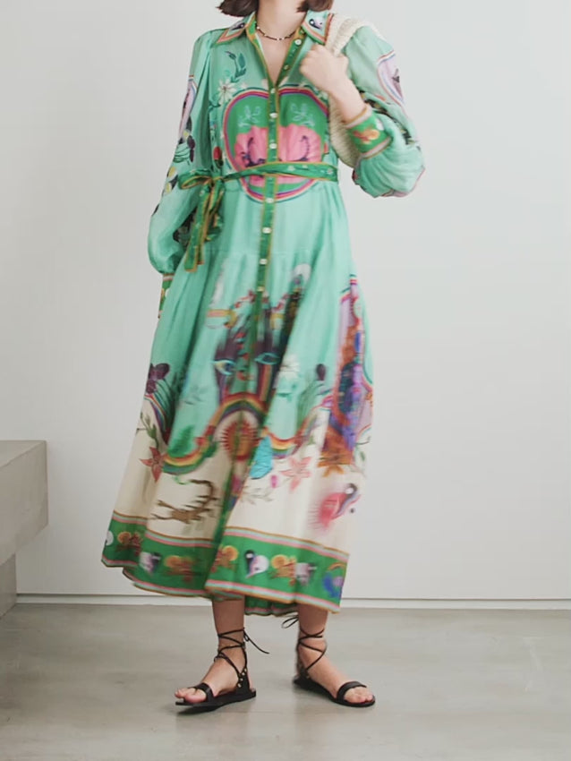 Effortless elegance meets timeless style with this printed ramie maxi shirt dress. The structured belted silhouette defines the waist while the flowing maxi length creates a sophisticated, elongated line. Crafted from breathable ramie fabric, this versatile piece transitions seamlessly from day to evening wear. The classic shirt dress design pairs perfectly with minimal accessories for an understated, refined look that embodies australian-inspired sophistication.