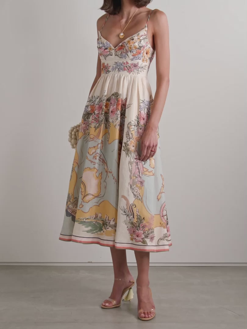 Elevate your wardrobe with the Tallow Pleated Printed Linen Midi Dress by Zimmermann. Crafted from breathable linen, this dress features a flattering pleated design and a delicate print that adds effortless charm. Its midi length offers graceful movement, making it perfect for both daytime events and elegant evenings. Experience comfort and style in one stunning piece that enhances your natural confidence.