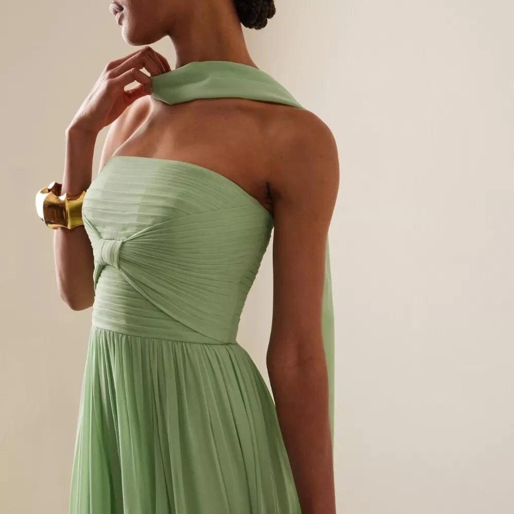 scarf with green dress Scarf-Detail Strapless Gown in Spring Green - 6