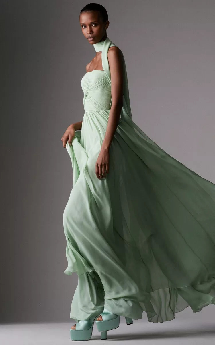 silk georgette dress Scarf-Neck Strapless Silk-Georgette Gown – Mademoiselle
