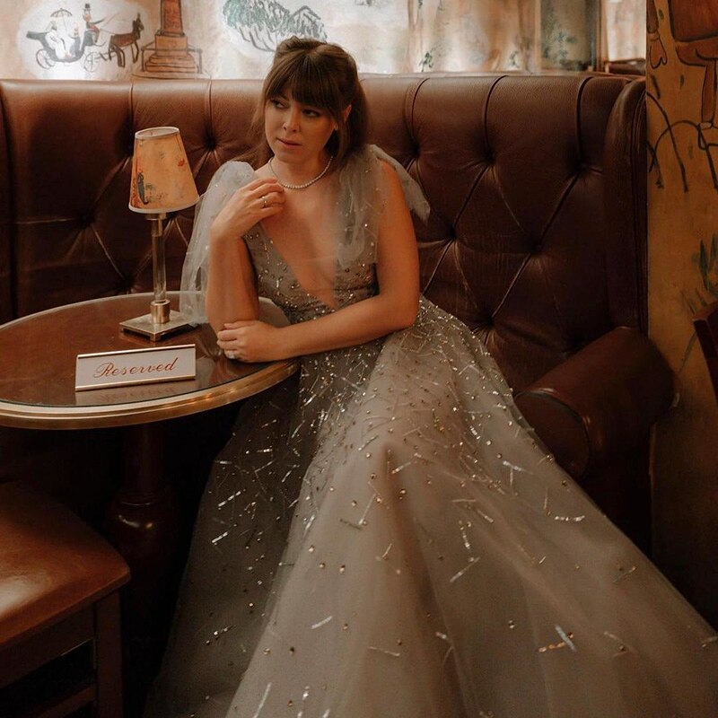 Elevate your inner fairy goddess with the Robe Soraya. Enchant onlookers with the sparkling details and elegant design of this prom dress. Make a statement and feel confident in this one-of-a-kind gown. Perfect for any special occasion!